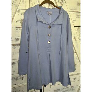 Diane Bailey Aerial Blue Beach House 3/4 Sleeve Cotton Tunic Button Up Shirt M